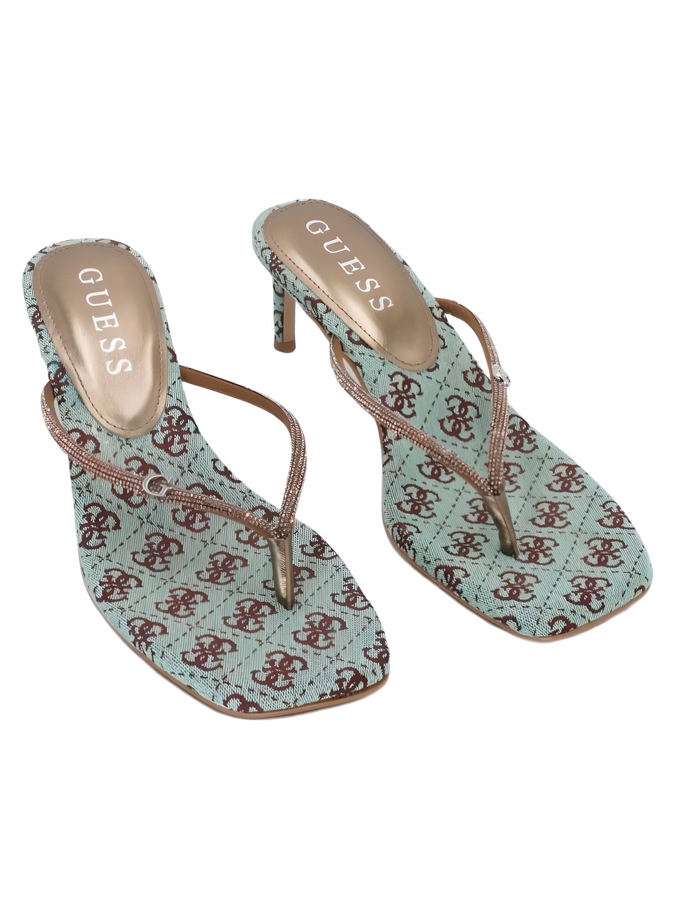 GUESS Mayan Rhinestone Bronze Turquoise Logo Thong Sandals Size 9.5M